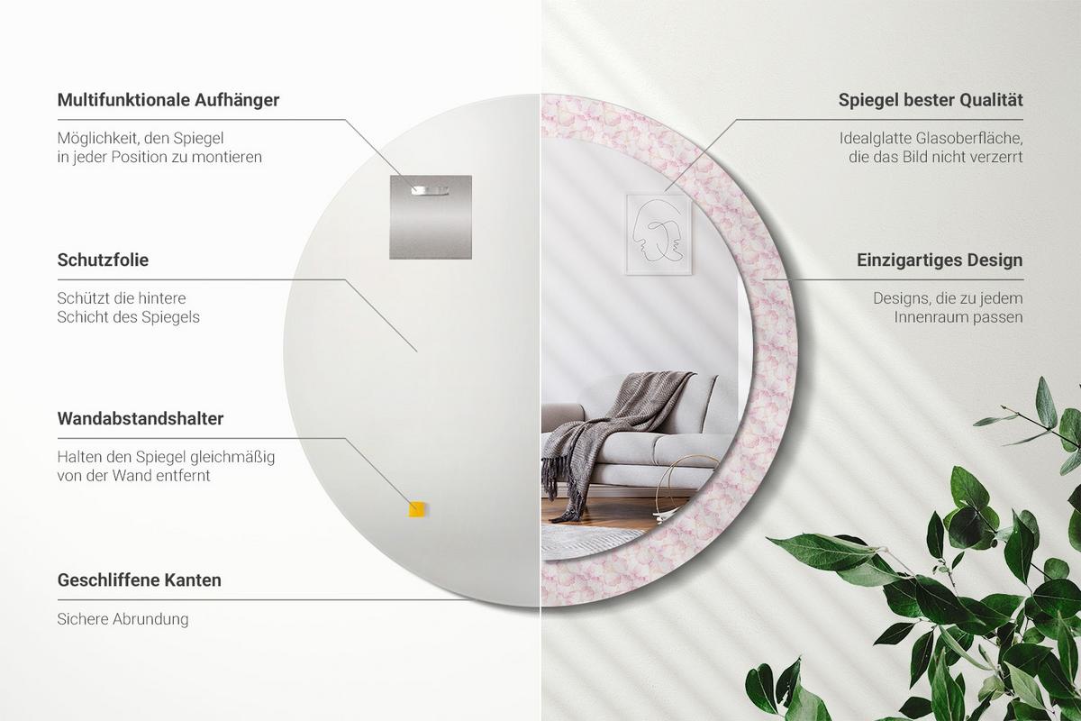 SPIEGEL Rund Ø 80 cm mit Aufdruck - Pink, Glas (80/80/0.4cm) - Wallfluent