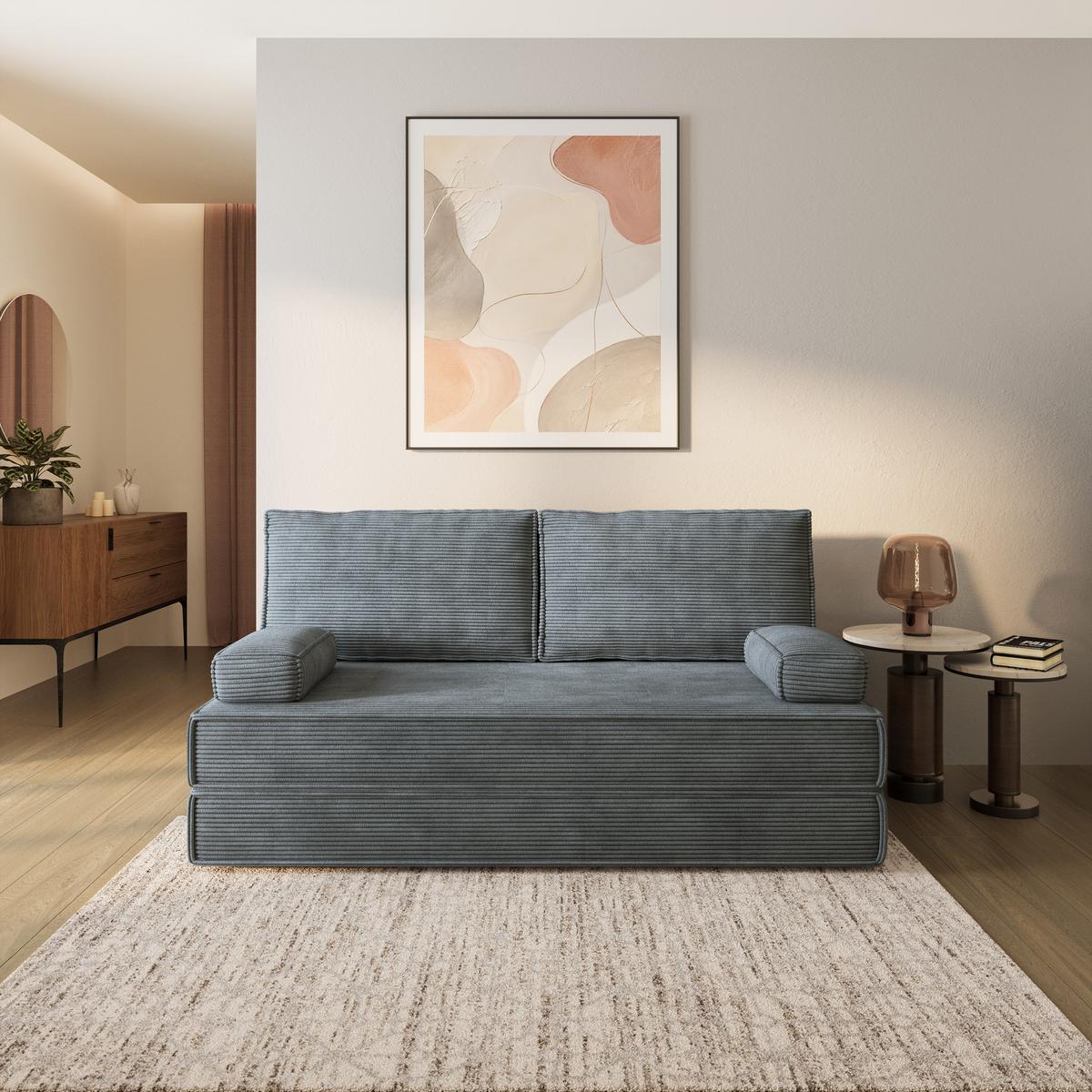 BETTSOFA SILAR aus Schaumstoff Kordstoff Grau Schlaffunktion - Grau, Textil (170/86/80cm) - MASSENO