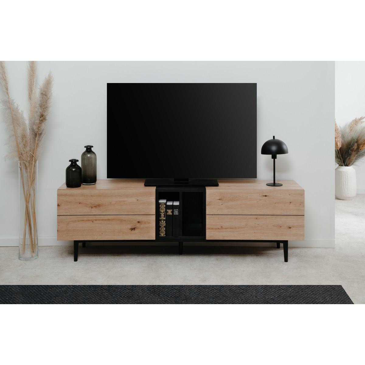 TV-BOARD Nola Artisan Oak Dekor/ schwarz - Schwarz/Braun, Holzwerkstoff/Kunststoff (160/48/37cm) - Finori GmbH
