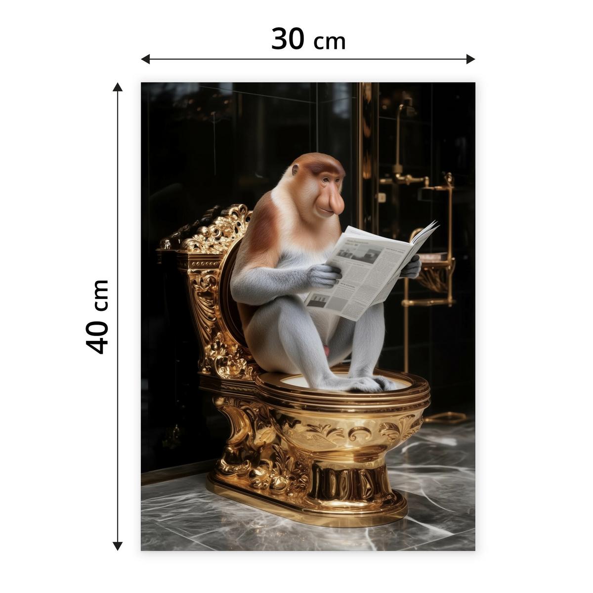 POSTER für WC Badezimmer NASENAFFE mit einer Zeitung Goldene Toilette Abstraktion 30x40cm - Gelb/Schwarz, Papier (30/40/40cm) - Muralo