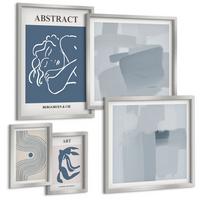 BILDER SET 5er Set - 50x50 cm & 20x30 cm & 40x60 cm Silberner Rahmen - Poster mit abstrakten Linien und Wellen - Silberfarben, Kunststoff (40/60cm) - TULUP