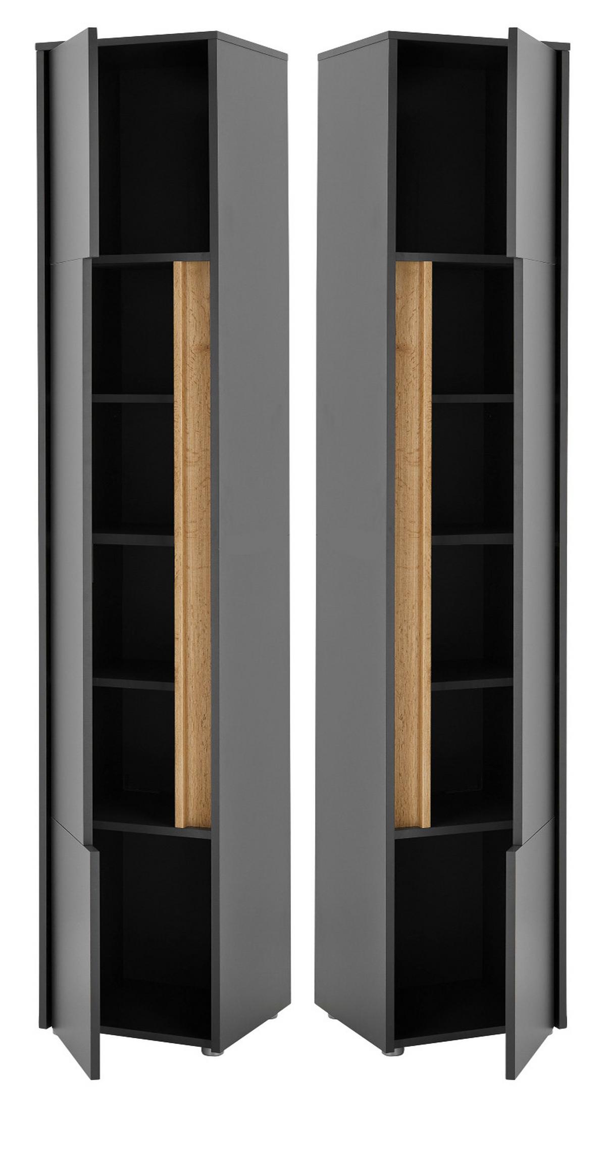 BAD-HOCHSCHRANK grau matt, Wotan Eiche, Badschrank 34 x 200 cm - Eiche Wotan/Schwarz, Holzwerkstoff/Kunststoff (34/199/34cm) - Furn.Design