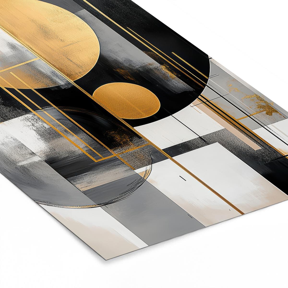 POSTER MIT RAHMEN Abstrakt - Gold - Silber - Formen - Ästhetisch - Modern Poster 20x30 cm - Goldfarben, Papier (20/30cm) - MuchoWow
