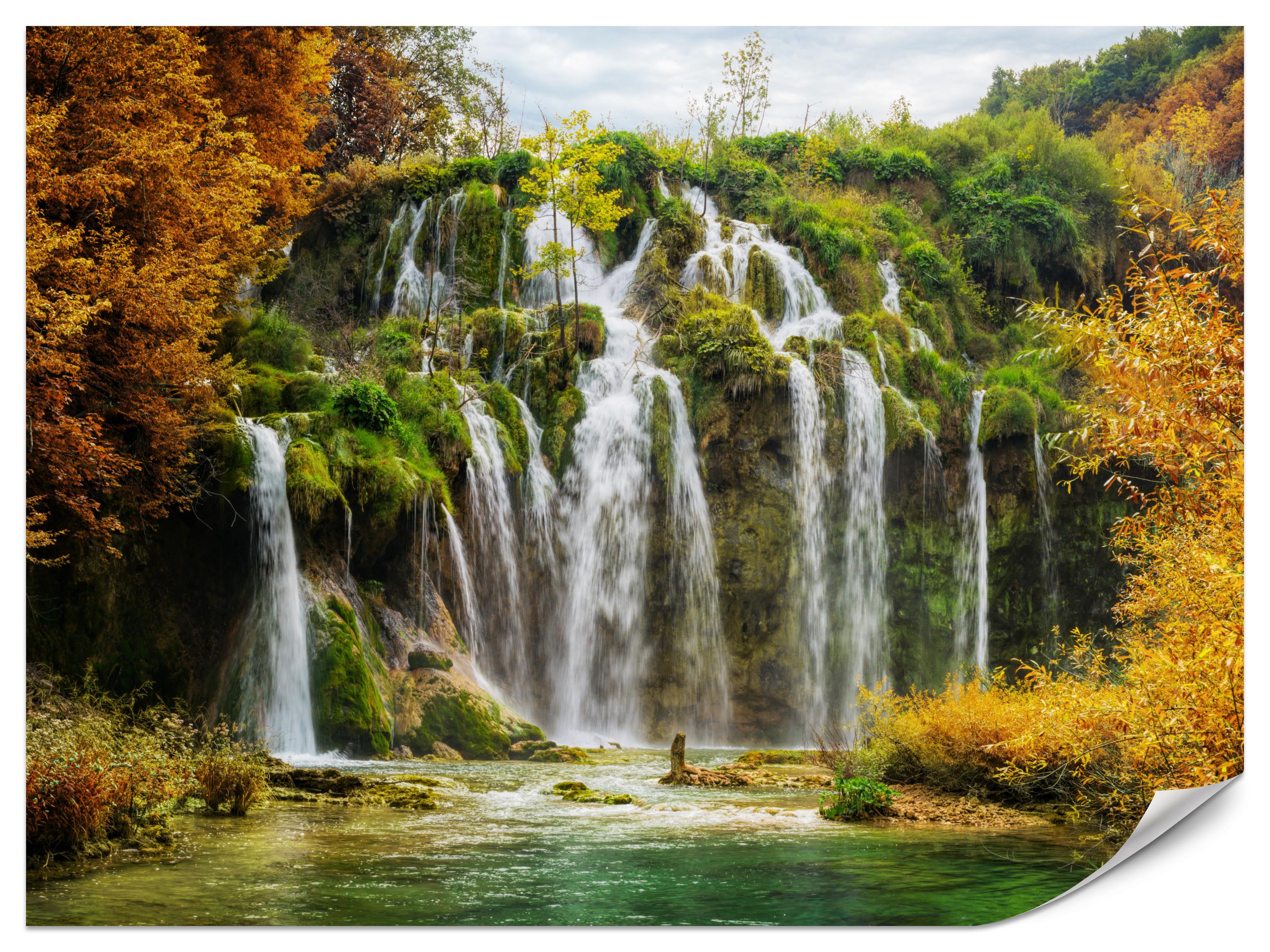FOTOTAPETE für Esszimmer Exotischer Wasserfall Herbstbaum 450x315 - Gelb/Beige, Papier (450/315cm) - Muralo