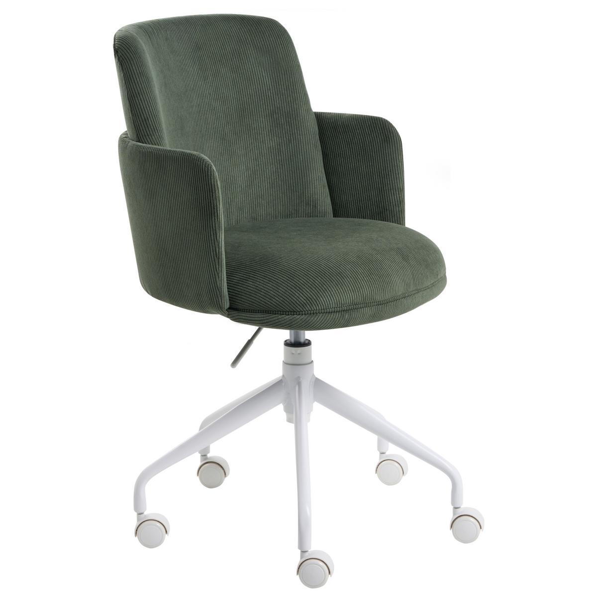 BÜROSTUHL Cord Dunkelgrün Dryden - Weiß/Grün, Textil (60/84/60cm) - Beliani