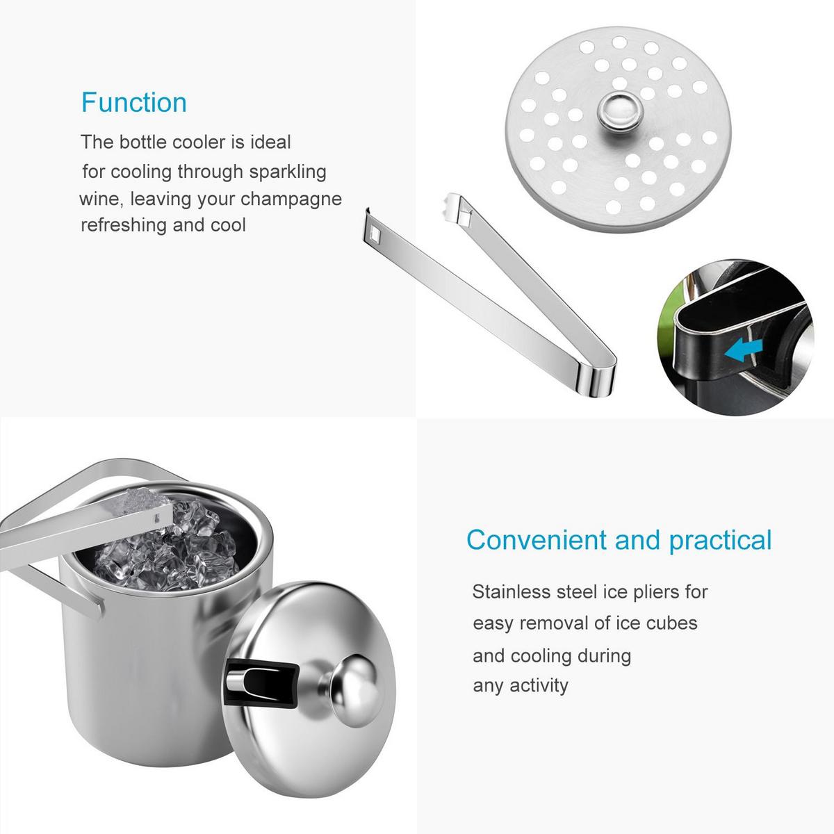 EISKÜBEL SET Eiswürfelbehälter (4-tlg.) - Silberfarben, Metall (14.2/19.5cm) - Intirilife