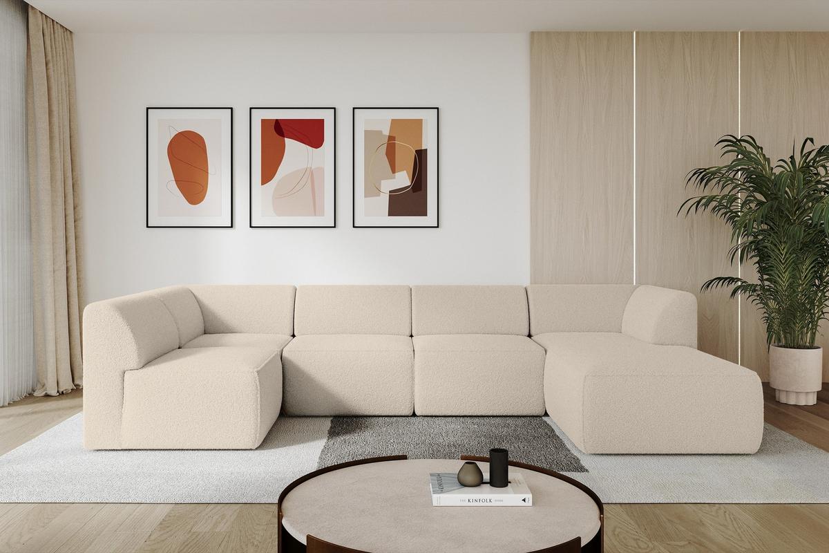 WOHNLANDSCHAFT Ottomane Rechts MOVO-L 345x180x78 cm Dunkelbegie Bouclé - Cappuccino, Holzwerkstoff/Kunststoff (180/78/345cm) - ALTDECOR