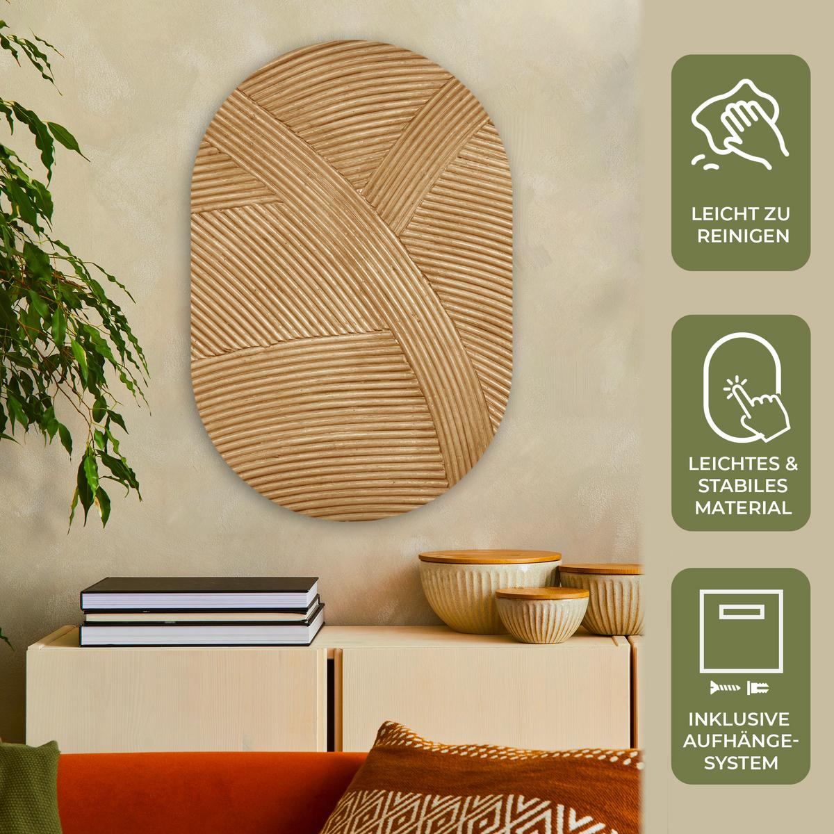 WANDBILD Struktur - Natur - Kunst - Rattan Wanddeko Schlafzimmer 60x90 cm - Naturfarben, Kunststoff (60/90cm) - MuchoWow