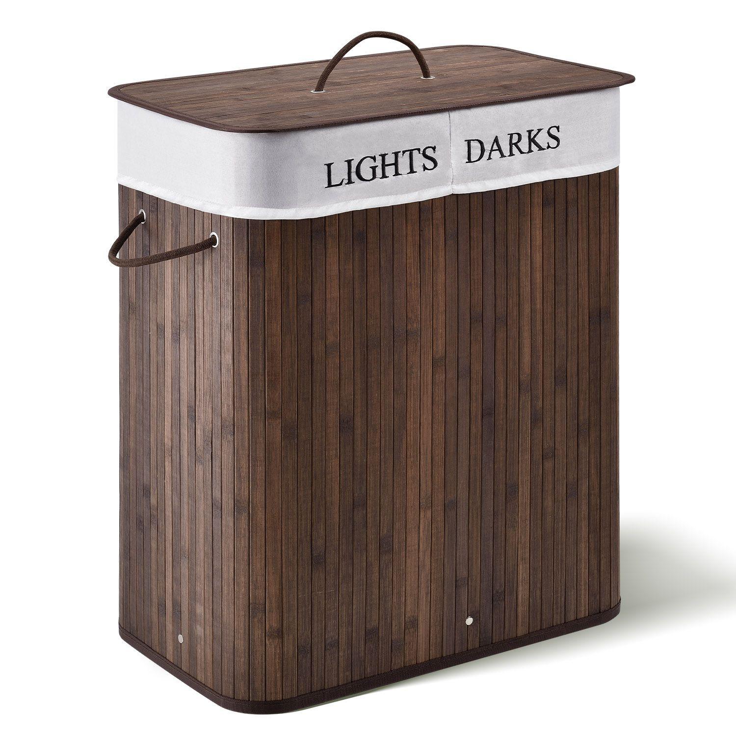 WÄSCHEKORB Curly 100 L braun - Braun, Holz (52/63/32cm) - Juskys