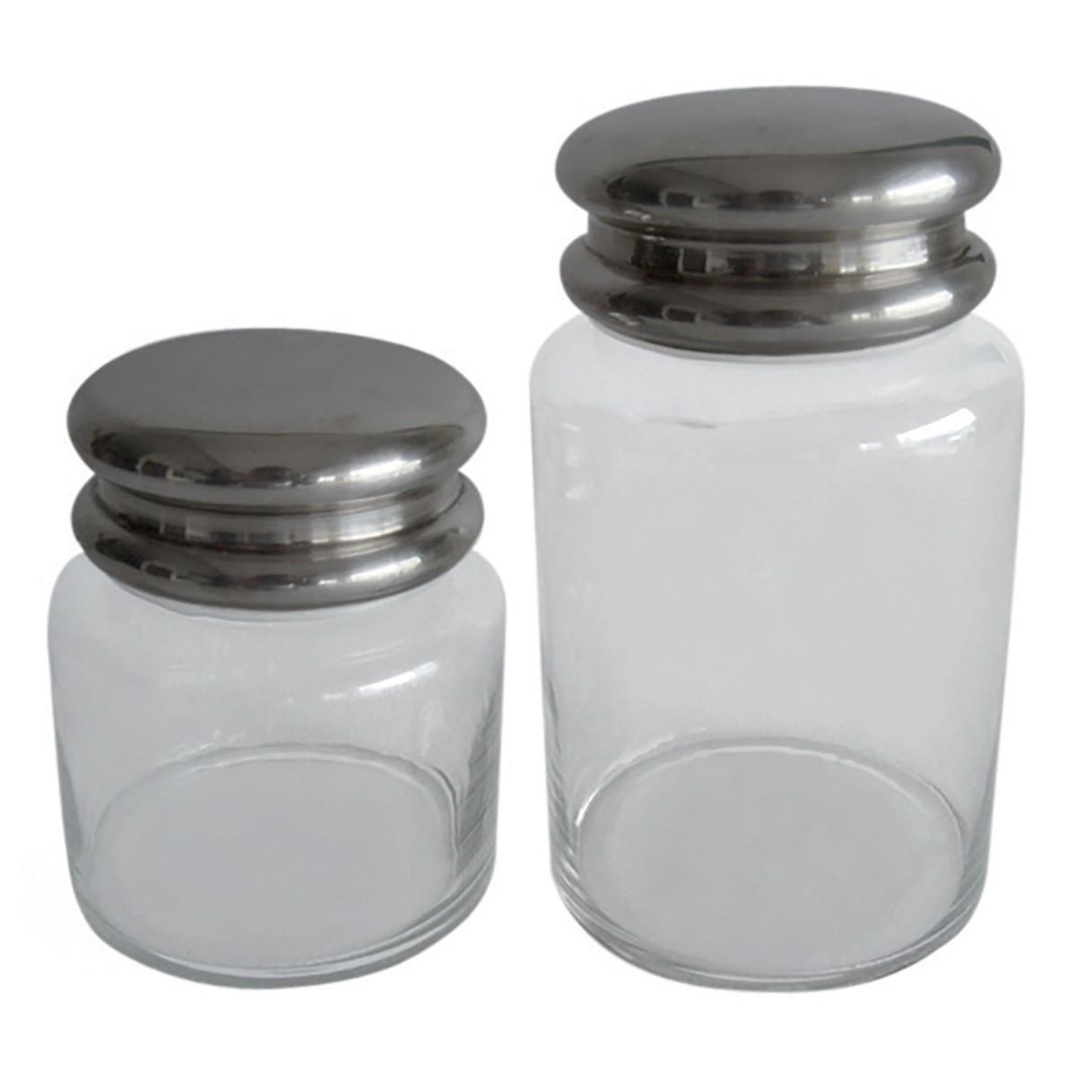SET von 2 Glasbehältern mit silbernem Deckel - 30/17/26 cm - Silberfarben, Metall (11/26/11cm) - Signature