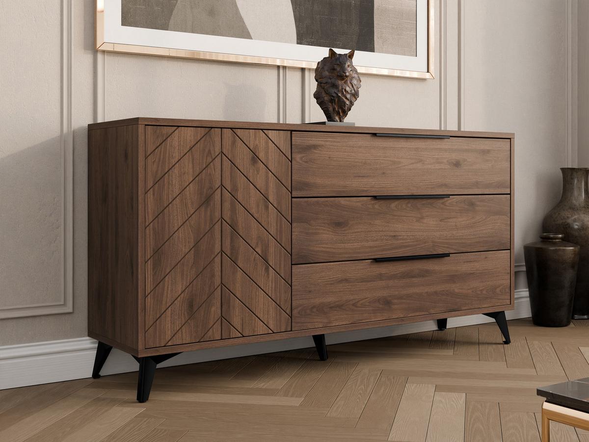 KOMMODE Xylix Bis 1D3SZ - Nussbaumfarben/Schwarz, Holzwerkstoff/Metall (154/80/40cm) - MIRJAN24
