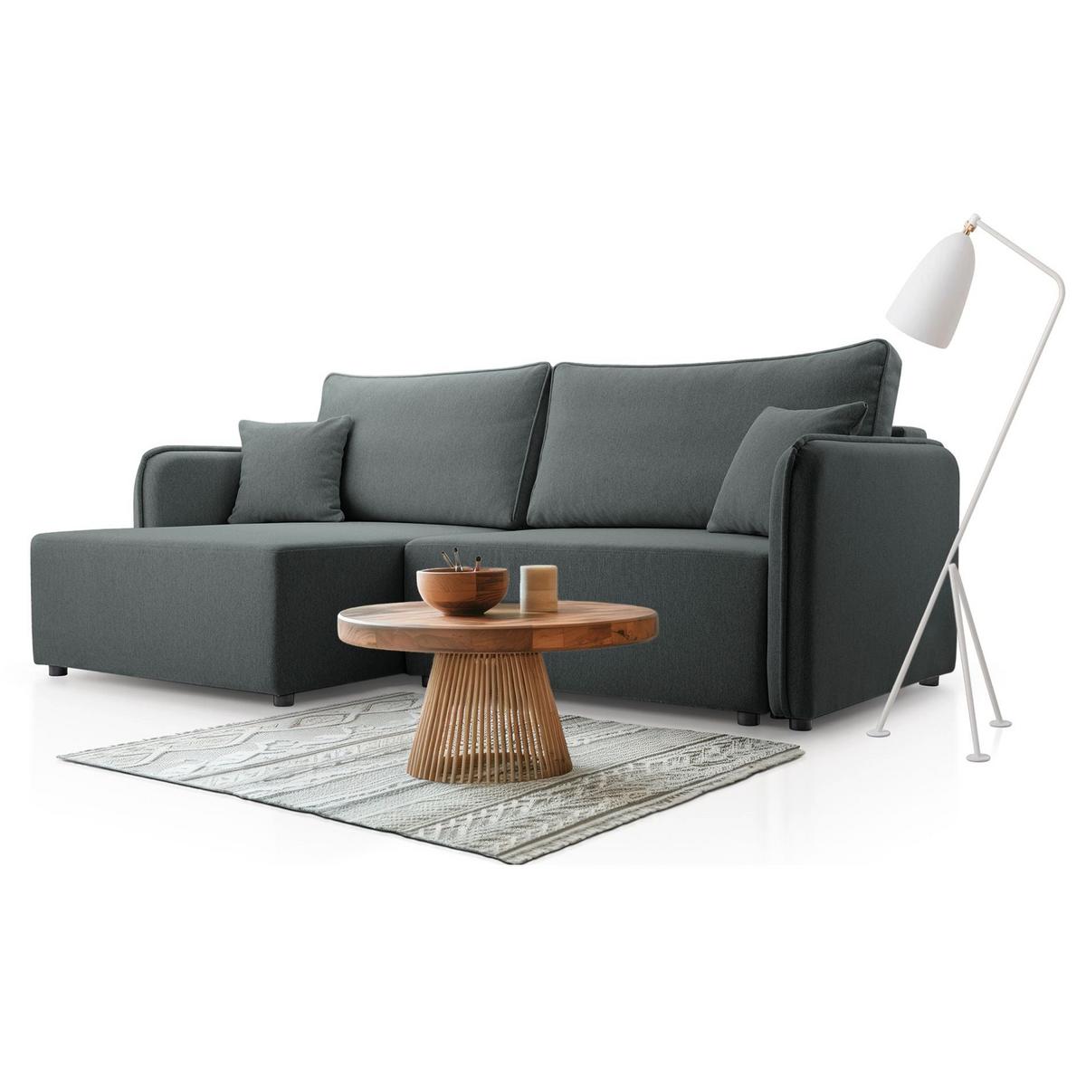 ECKSOFA Kassian, Grau Strukturstoff, linksseitig - Schwarz/Grau, Kunststoff/Textil (227/147cm) - Selsey