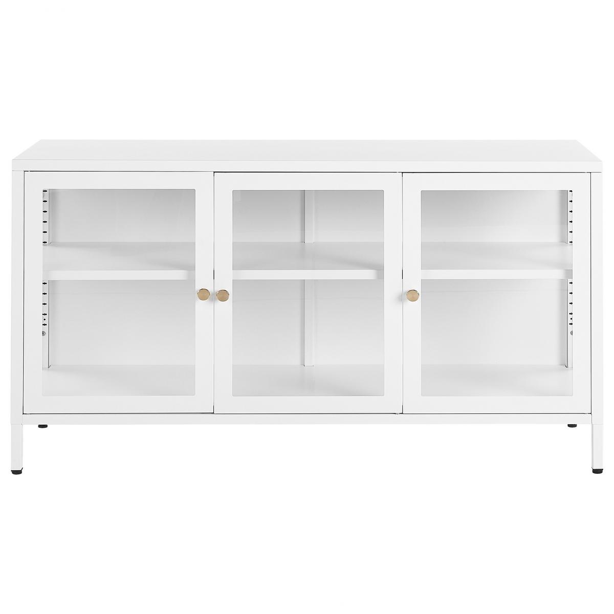 SIDEBOARD mit Glastüren Metall 115 cm Weiß Newport - Weiß, Metall (115/65/35cm) - Beliani