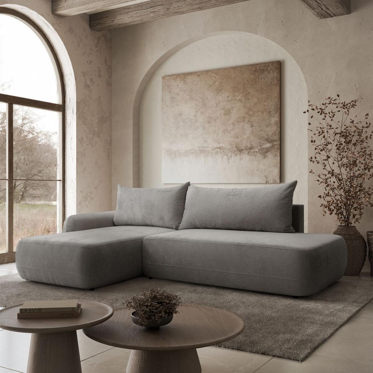 ECKSOFA GOYA mit Schlaffunktion und Bettkasten, Linke, Perfect Harmony 85 - Hellgrau, Textil (184/302cm) - Lookway