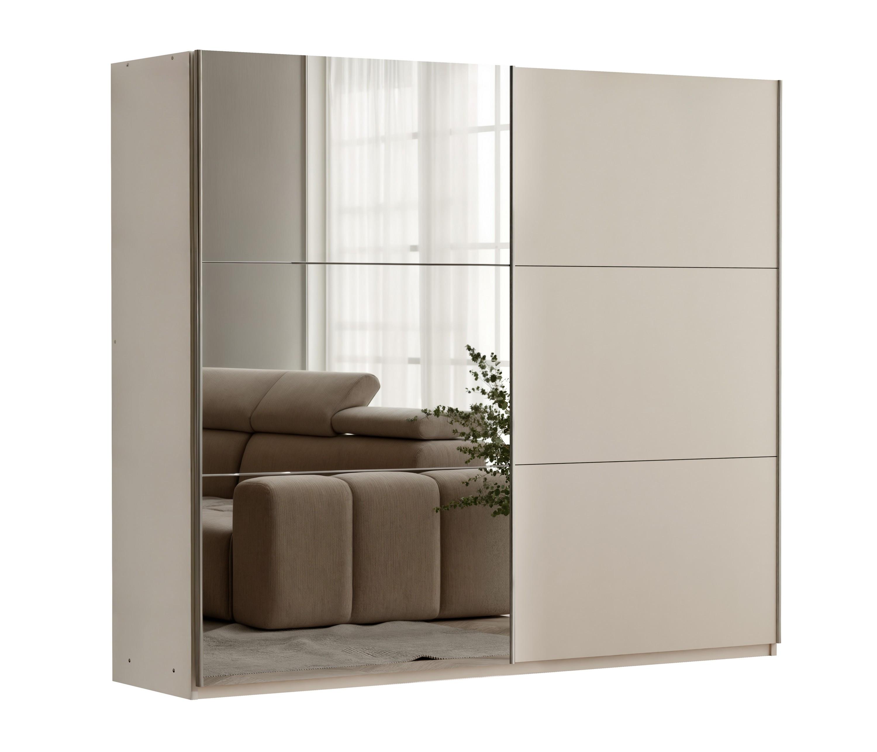 SCHWEBETÜRENSCHRANK IVERN 151/215/65 cm 2-türig mit Spiegel Beige - Beige, Holzwerkstoff (151/215/65cm) - MASSENO