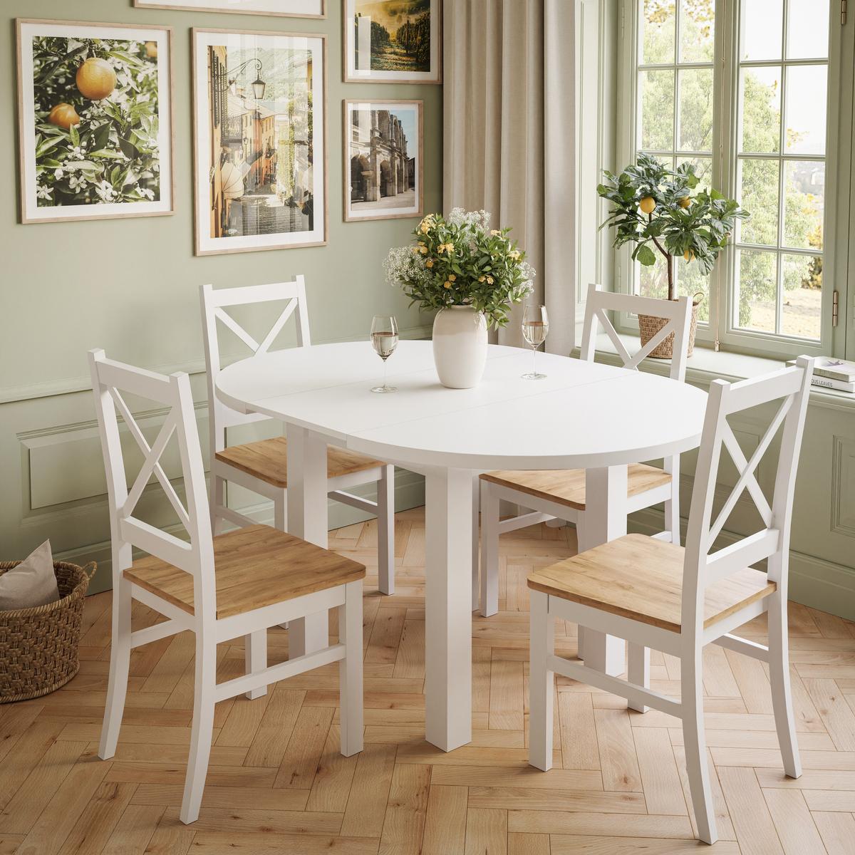 ESSZIMMERSET OLEA Tisch + 4 Stühle - Eichefarben/Weiß, Holzwerkstoff (140/77/100cm) - Lookway