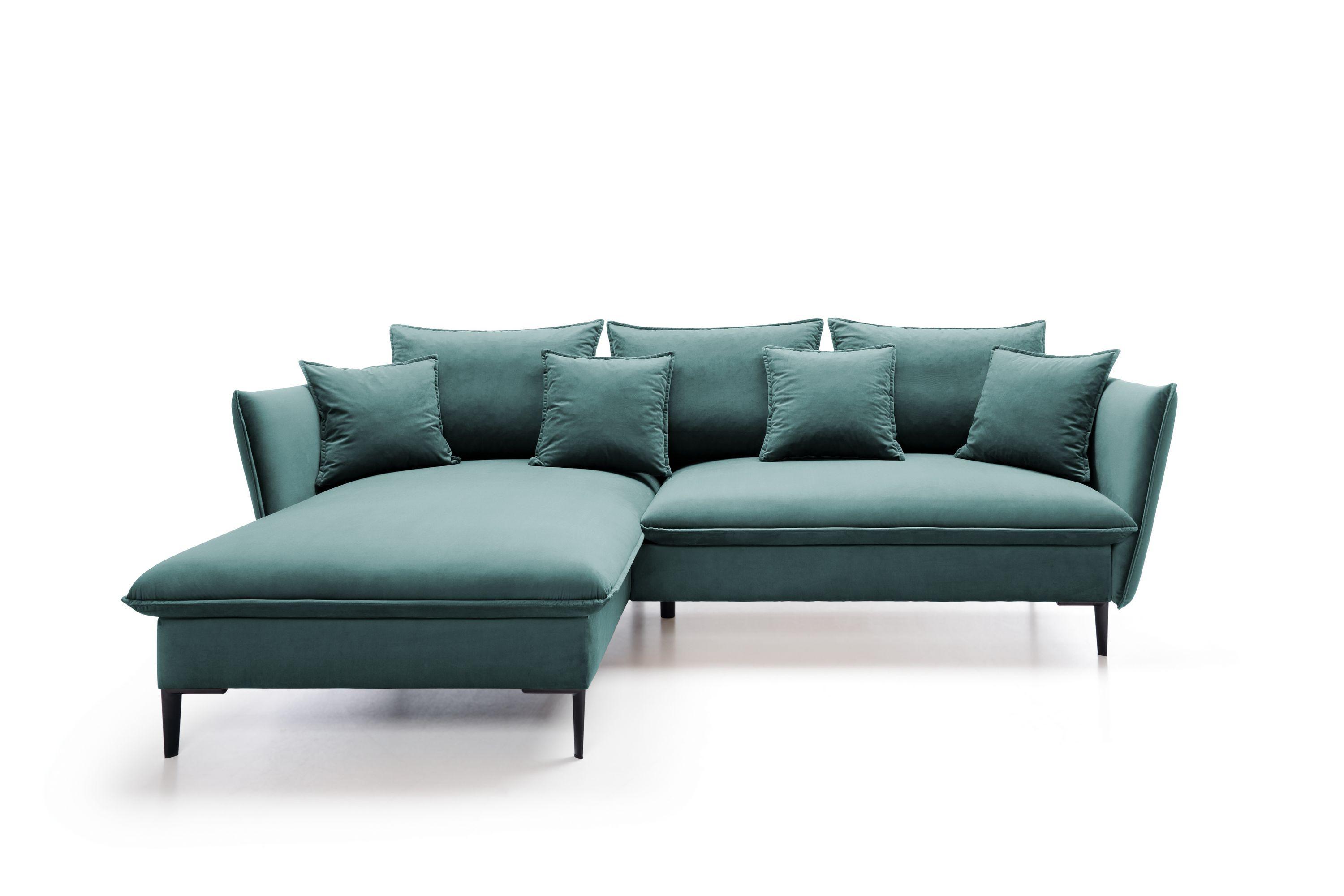 ECKSOFA SOLE Grün Plüsch-Stoff mit Schlaffunktion - Grün, Holz (258/167cm) - MASSENO