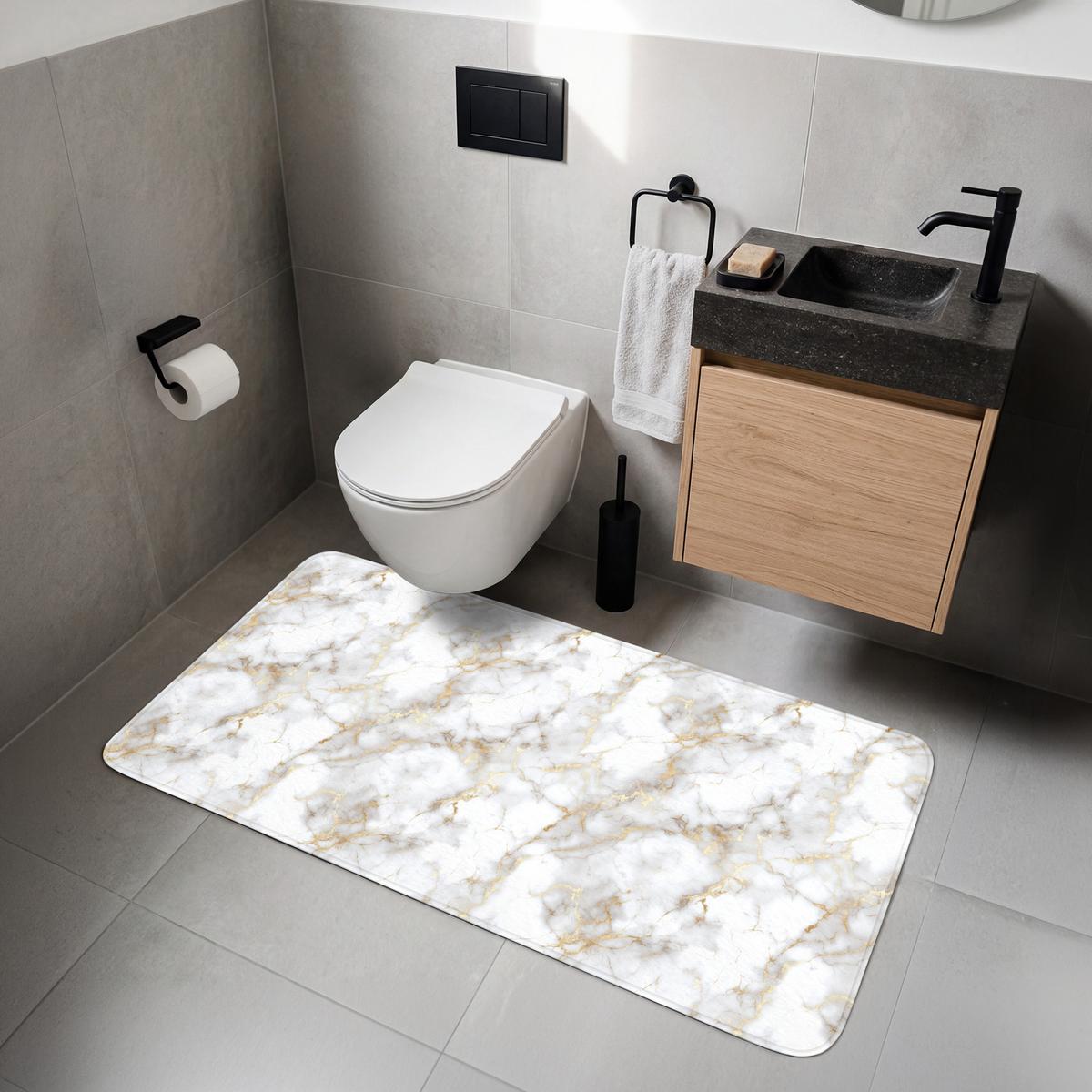 WC-VORLEGER Goldene Adern - Marmor - Weiß WC Teppich 120x60 cm - Weiß, Textil (120/1cm) - OnlyWow
