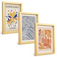 BILDER SET 3er Set - 20x30 cm Goldrahmen - Moderne abstrakte Blumen - Goldfarben, Kunststoff (20/30cm) - TULUP