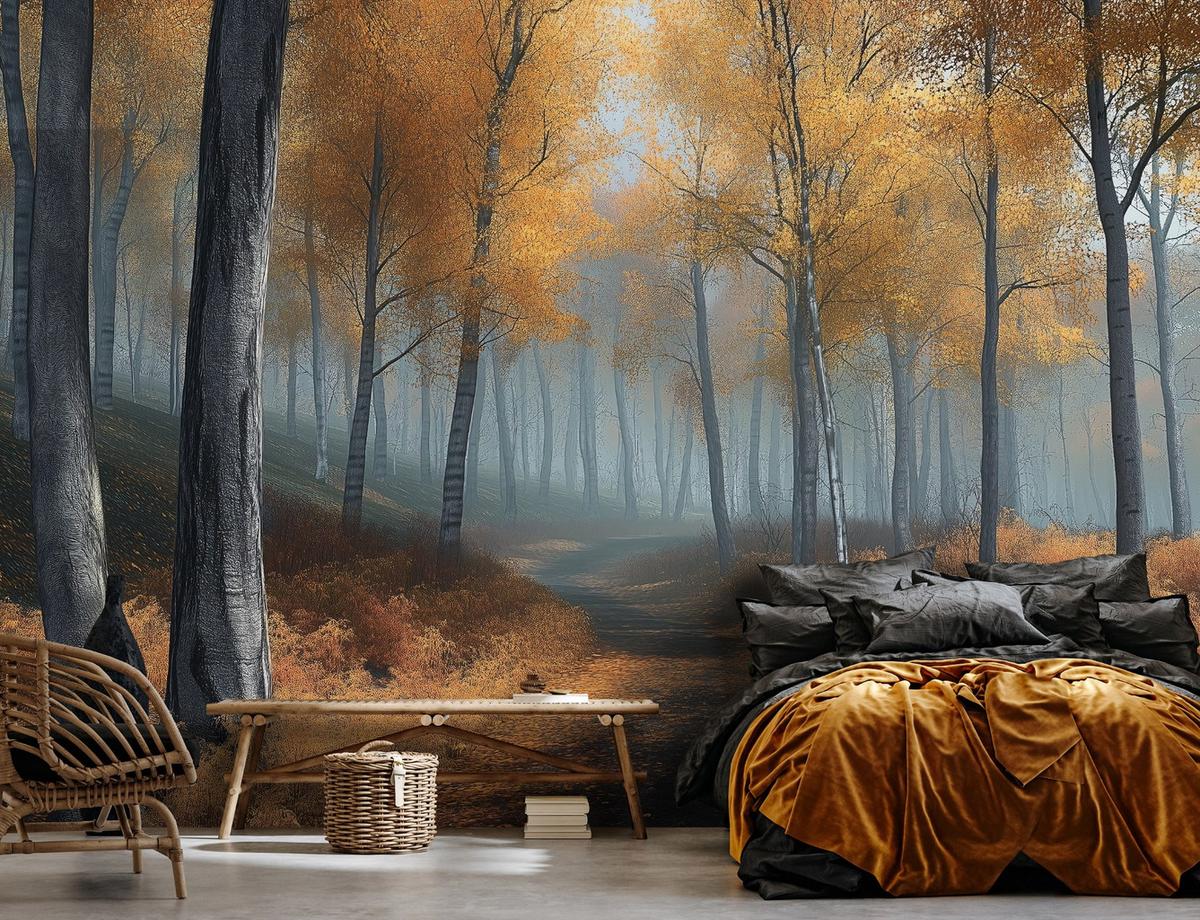 FOTOTAPETE 3D Effekt Wald Natur Bäume Tapete Wohnzimmer 350x250 - Multicolor, Papier (350/250cm) - Wallarena