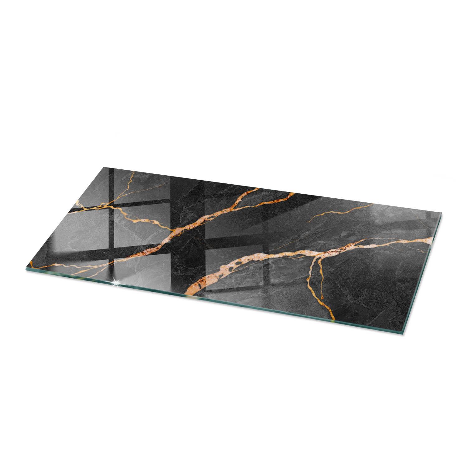 TISCHPLATTE 125x50 cm Marmormuster mit Adern - Rotbraun/Schwarz, Glas (0.4/125/50cm) - TULUP