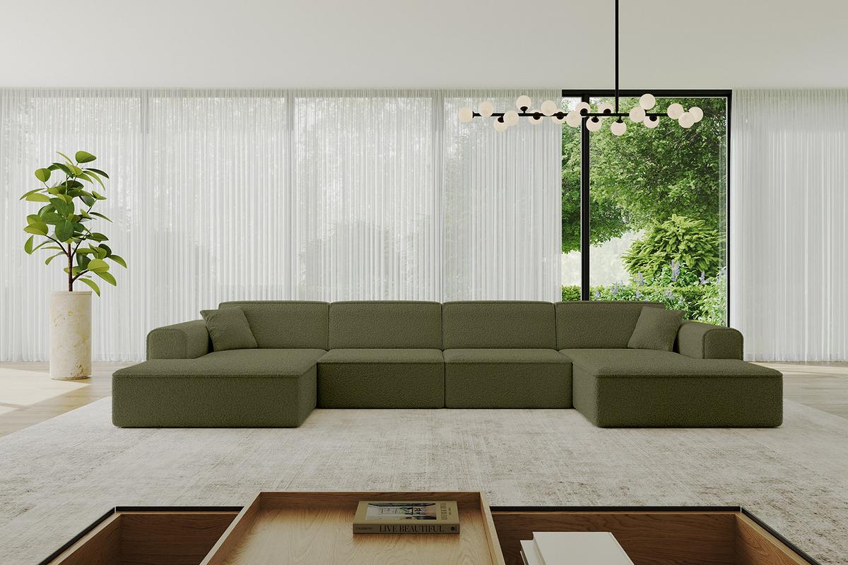 WOHNLANDSCHAFT IREA-U2-v3 - 386x165x77 cm Grün - Platinfarben/Olivgrün, Holzwerkstoff/Textil (386/77/165cm) - ALTDECOR