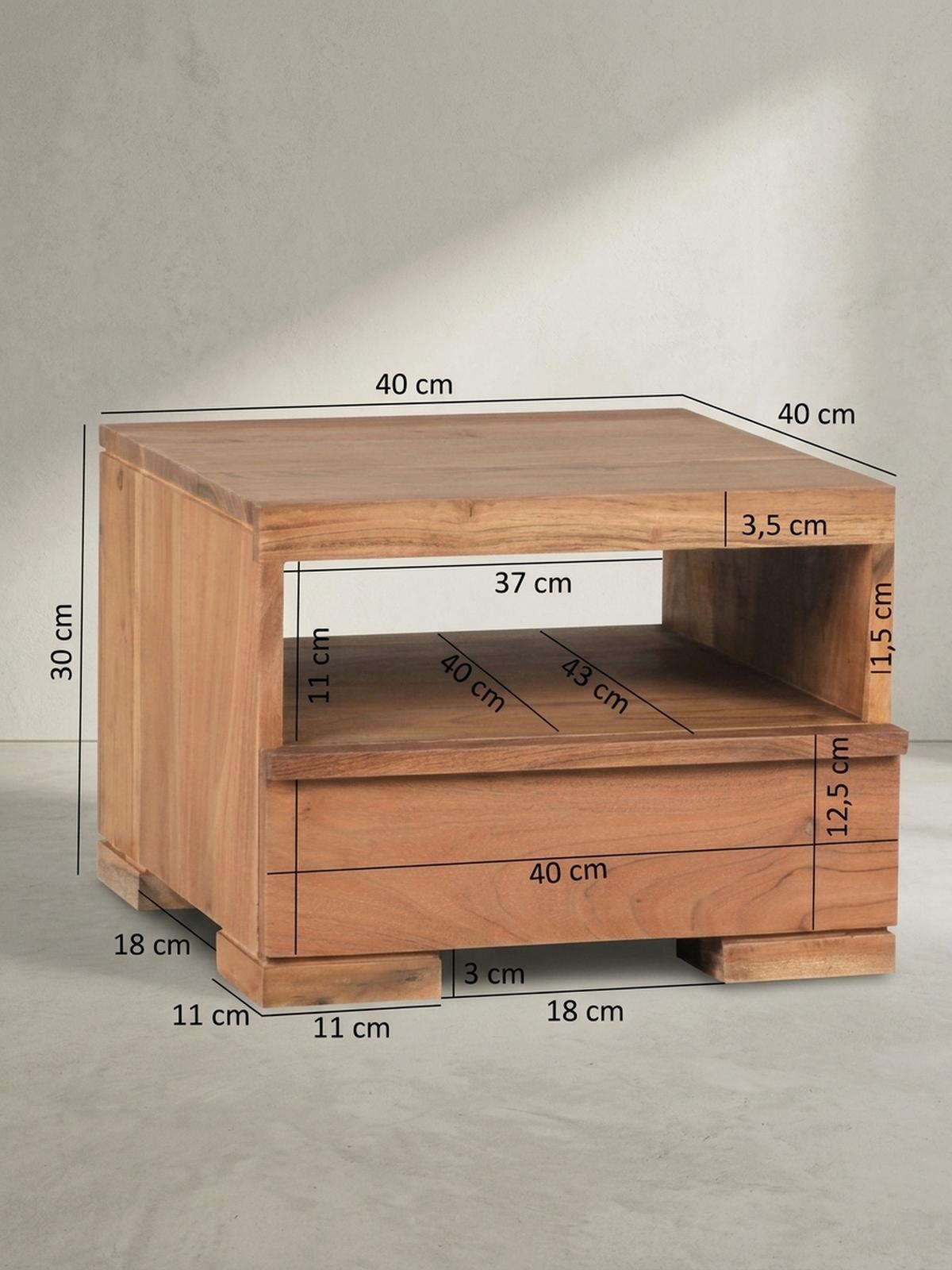 NACHTTISCH Massivholz Schublade Ablage Pflegeleicht NAKO, Beige 40x40x30 cm - Beige, Holz (40/30/40cm) - KADIMA DESIGN