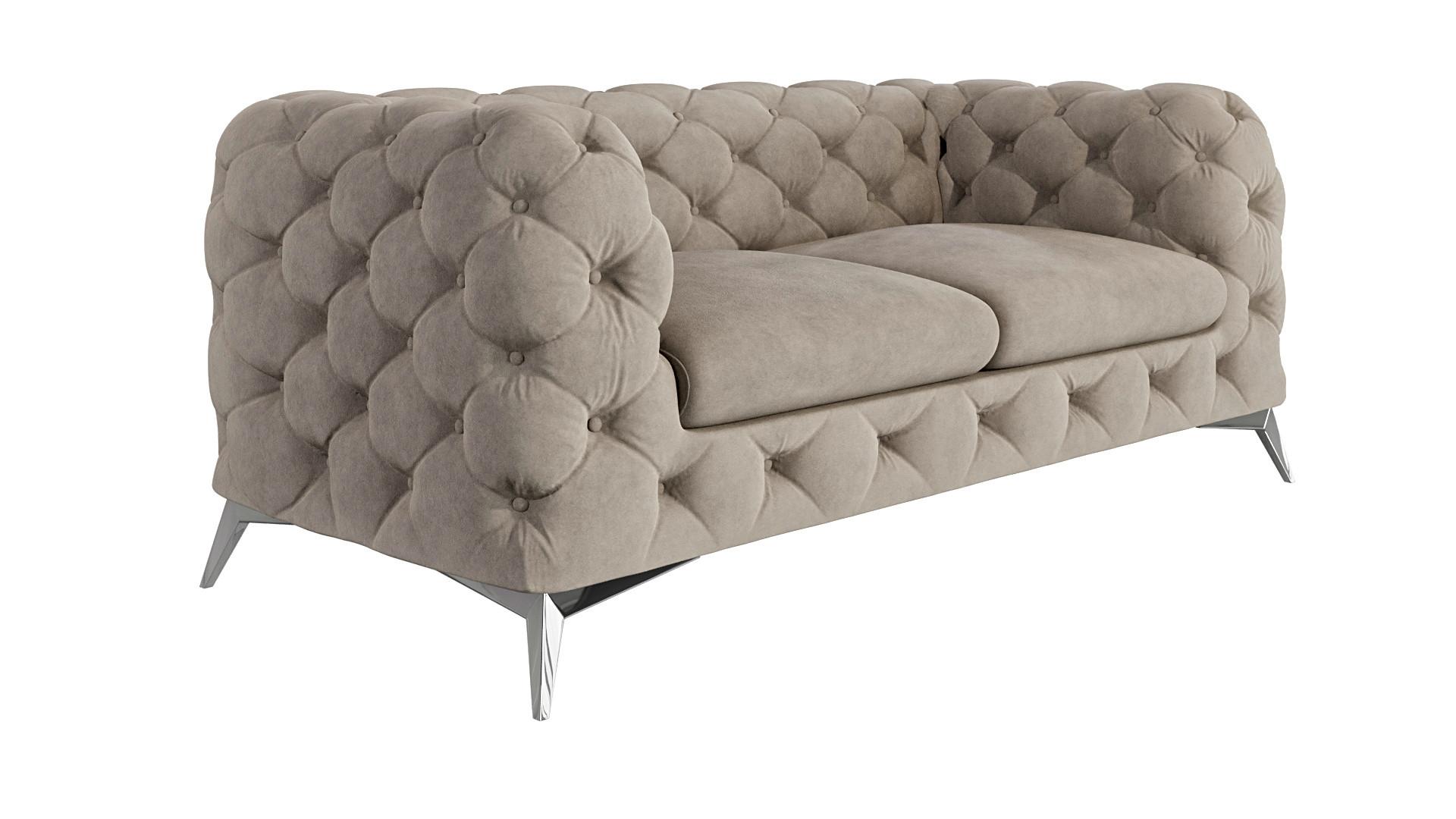 CHESTERFIELD-SOFA 2-Sitzer Laura Dunkle Creme Samt - Silberfarben/Creme, Holz/Textil (185/75/100cm) - S-Style Möbel