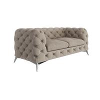CHESTERFIELD-SOFA 2-Sitzer Laura Dunkle Creme Samt - Silberfarben/Creme, Holz/Textil (185/75/100cm) - S-Style Möbel
