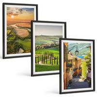 BILDER SET 3er Set - 40x60 cm Schwarzer Rahmen - Italienische Landschaften, Flussstraße - Schwarz, Kunststoff (40/60cm) - TULUP