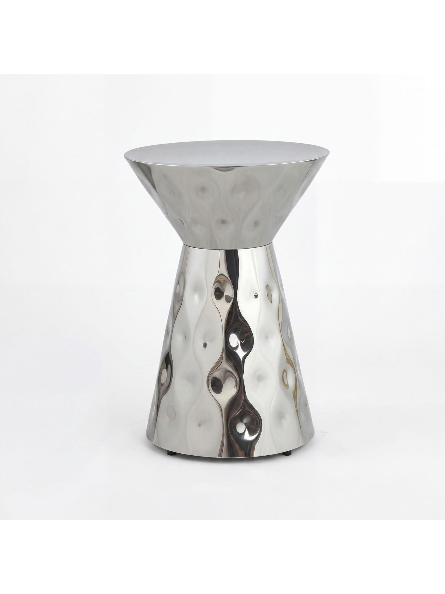 BEISTELLTISCH MAYENNE, Aluminium, handgefertigt, Silber, Ø 36 x 51 cm - Silberfarben, Metall (36/36/51cm) - KADIMA DESIGN