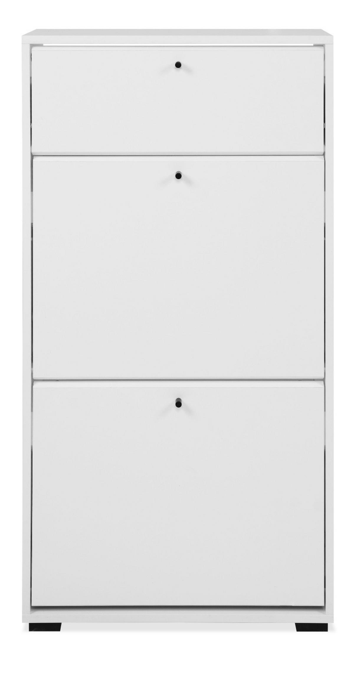 SCHUHKIPPER weiß 58 x 111 cm, Schuhkommode mit Klappen und Schubkasten - Schwarz/Weiß, Holzwerkstoff/Kunststoff (58/111/25cm) - Furn.Design