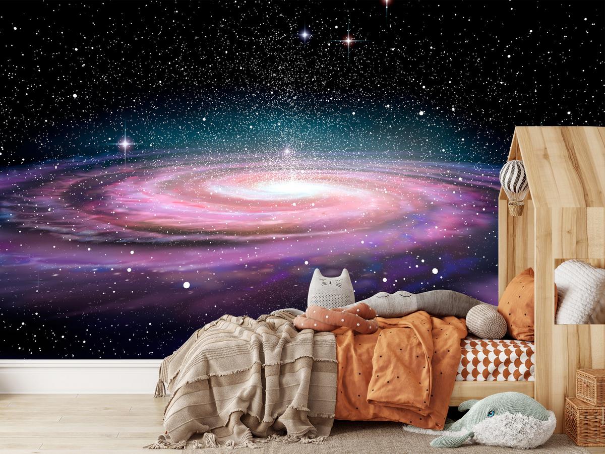 FOTOTAPETE für Jugendzimmer Spirale Sterne Galaxie Kosmos 450x315 - Violett/Schwarz, Papier (450/315cm) - Muralo