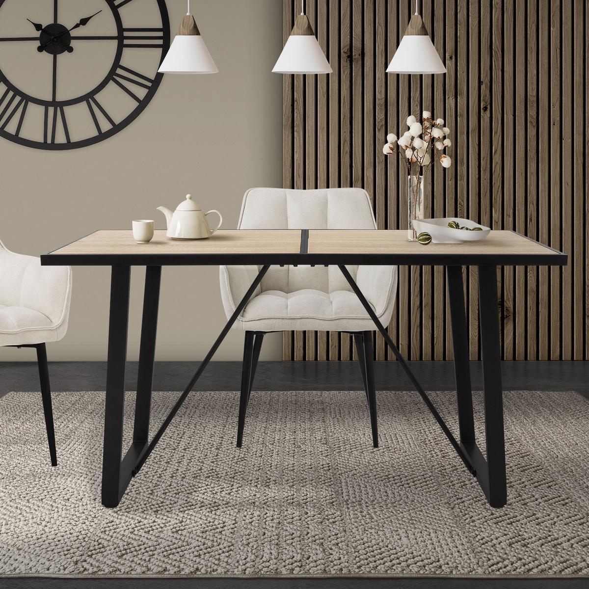 ESSTISCH 140x70x75 cm rechteckig Eiche Optik mit Metallgestell - Braun, Metall (140/70/75cm) - ML-DESIGN