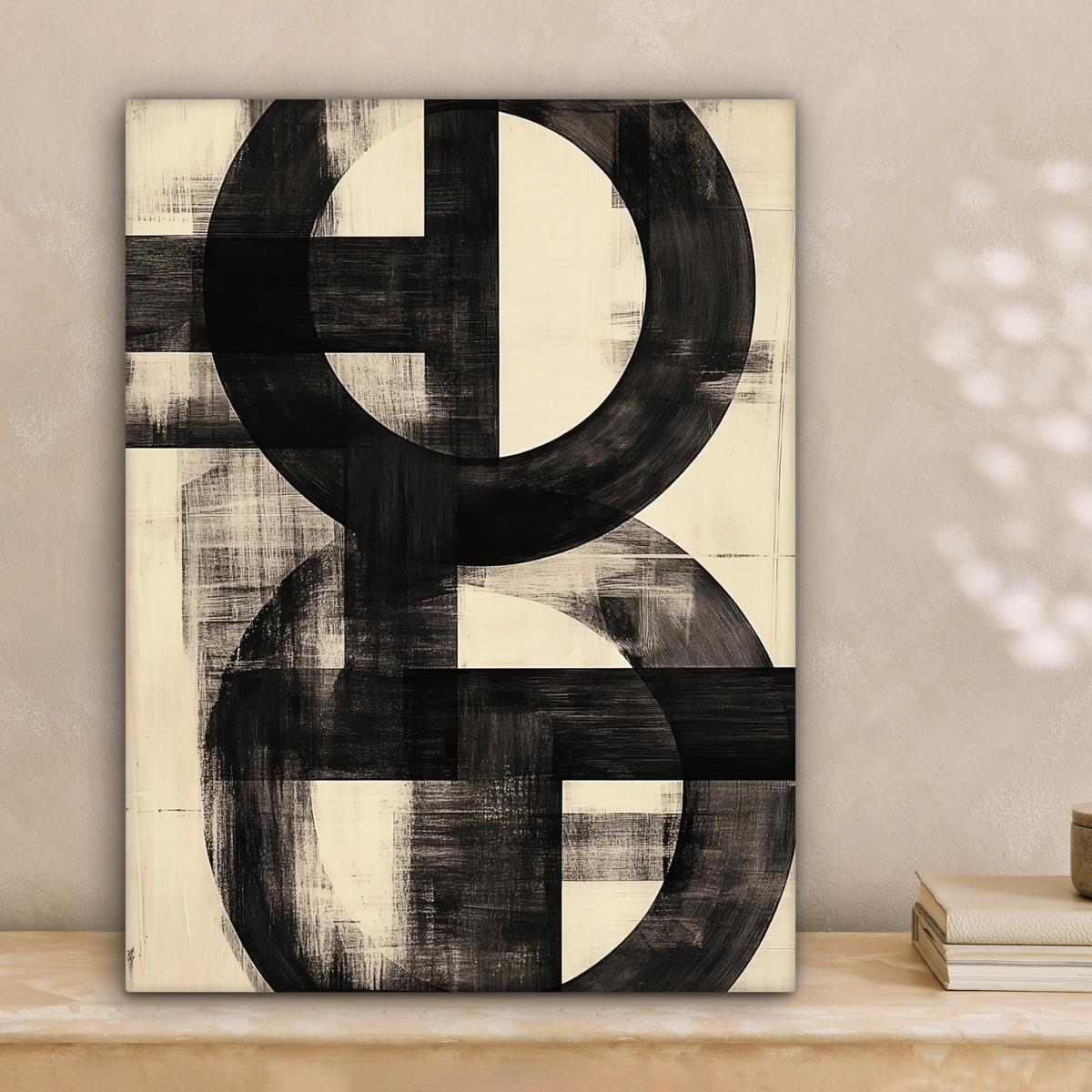 LEINWANDBILD Kreise - Balken - Schwarz - Abstrakt Room Decor 30x40 cm - Schwarz, Textil (30/40cm) - MuchoWow
