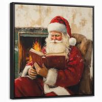 LEINWAND Bilder mit Rahmen - Weihnachten - Weihnachtsmann - Winter - Open Fireside - 50x50 - Dunkelrot, Textil (50/50cm) - MuchoWow