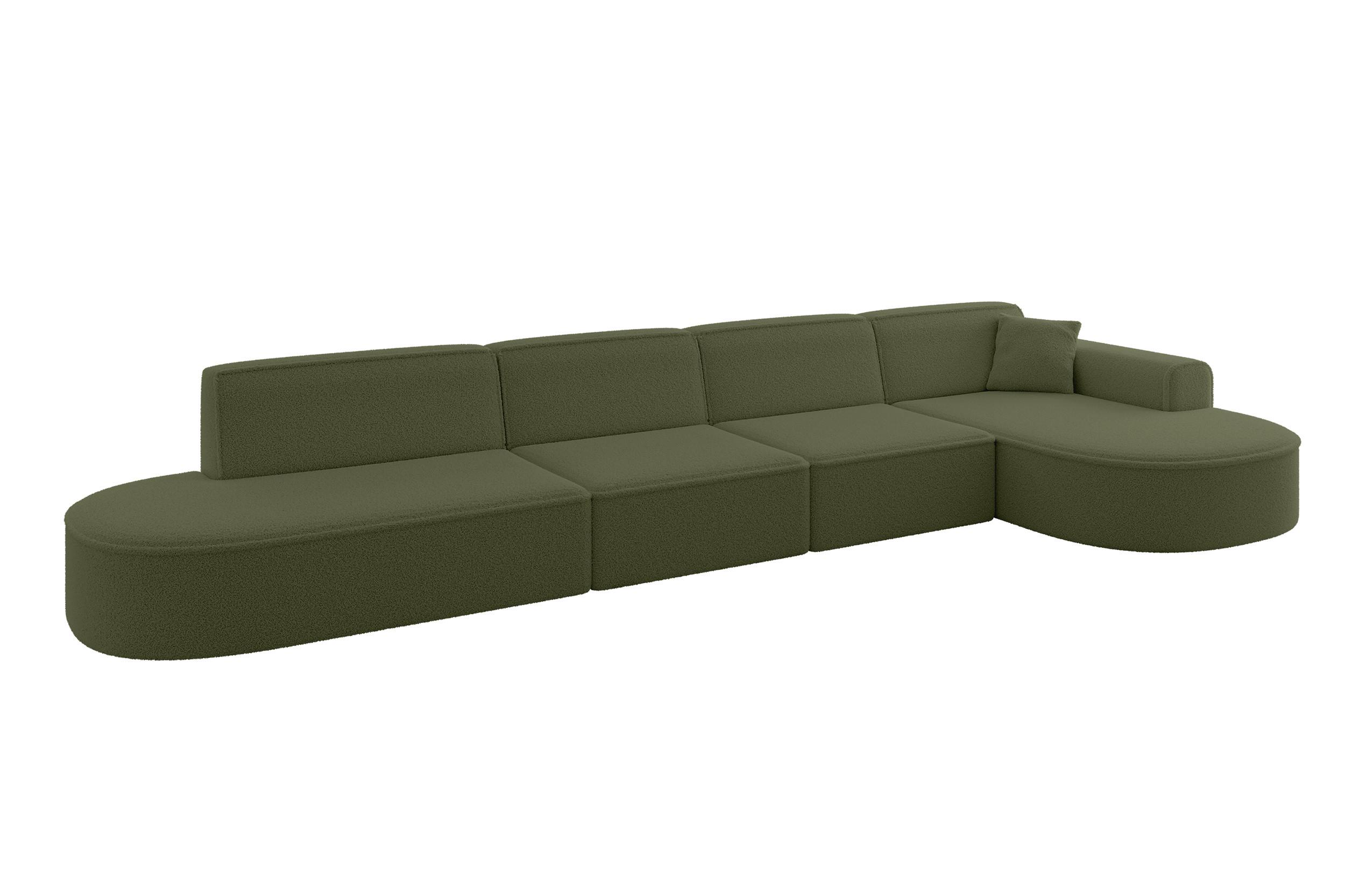 ECKSOFA Ottomane Rechts MARI-L3 - 413x171x79 cm Grün Bouclé - Schwarz/Grün, Holzwerkstoff/Kunststoff (171/413cm) - ALTDECOR