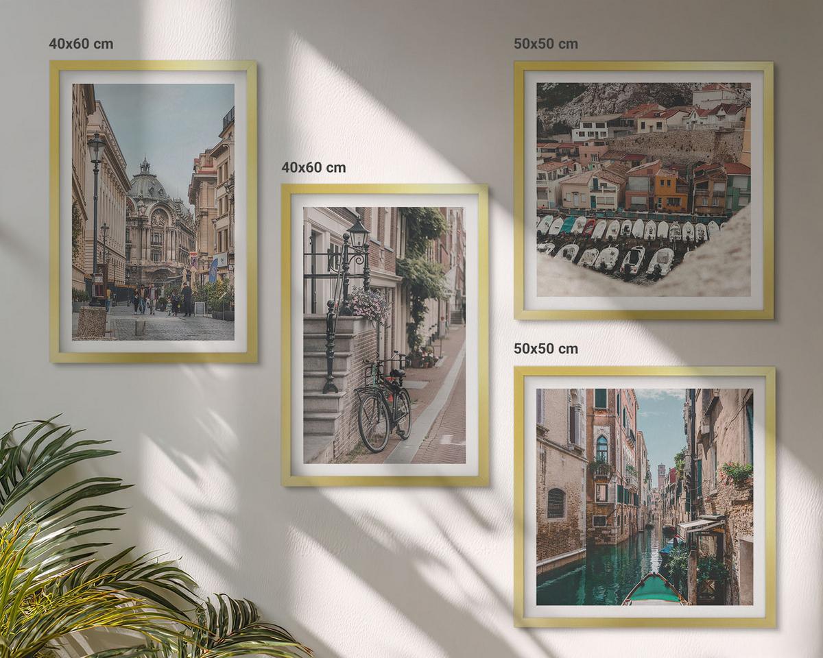BILDER SET 4er Set - 50x50 cm & 40x60 cm Goldrahmen - Die charmanten Straßen der Hafenstädte - Goldfarben, Kunststoff (50/50cm) - TULUP