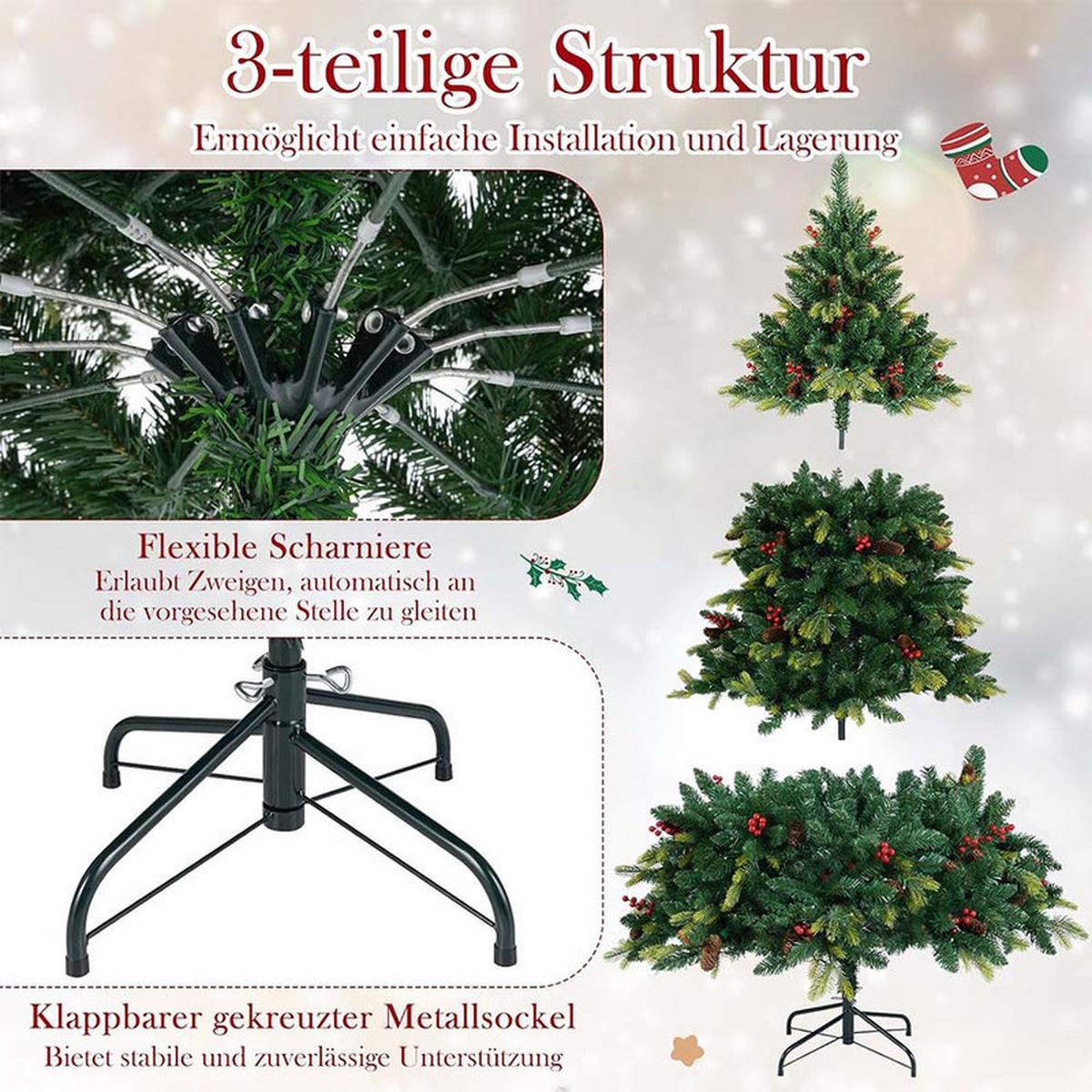 WEIHNACHTSBAUM mit 370 APP-gesteuerten RGB-Lichtern 180cm Grün - Grün, Metall (180cm) - COSTWAY