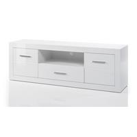 TV-LOWBOARD weiß Hochglanz, TV Unterteil Komforthöhe auf Rollen - Chromfarben/Weiß Hochglanz, Holzwerkstoff/Kunststoff (180/61/45cm) - Furn.Design