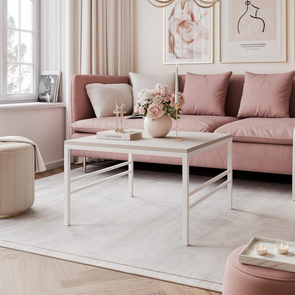 COUCHTISCH FORMA 70/70 cm Quadrat, Weiß / Kaschmir - Kaschmir/Weiß, Metall (70/70/46cm) - Idohome
