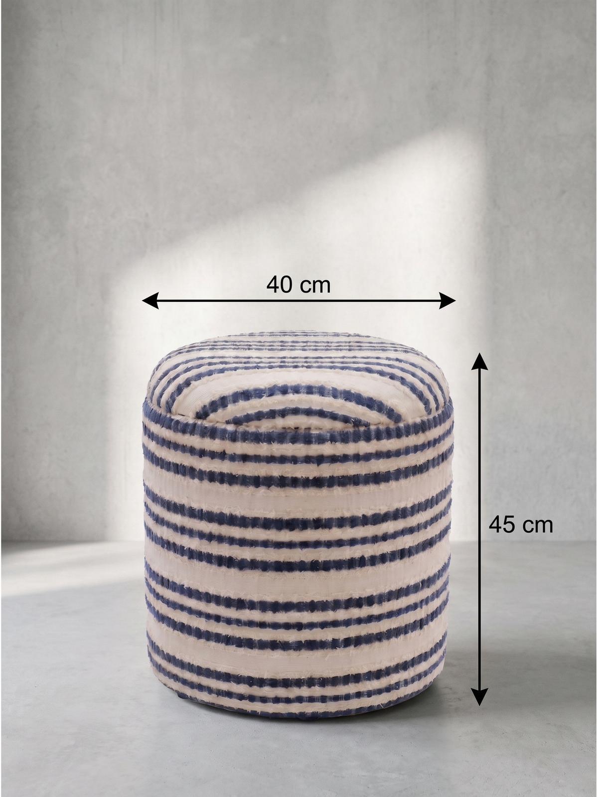 SITZHOCKER RHONE, Stoff, mit Textilbezug, Blau-Beige, Ø 40 x 45 cm - Blau/Beige, Textil (40/45/40cm) - KADIMA DESIGN