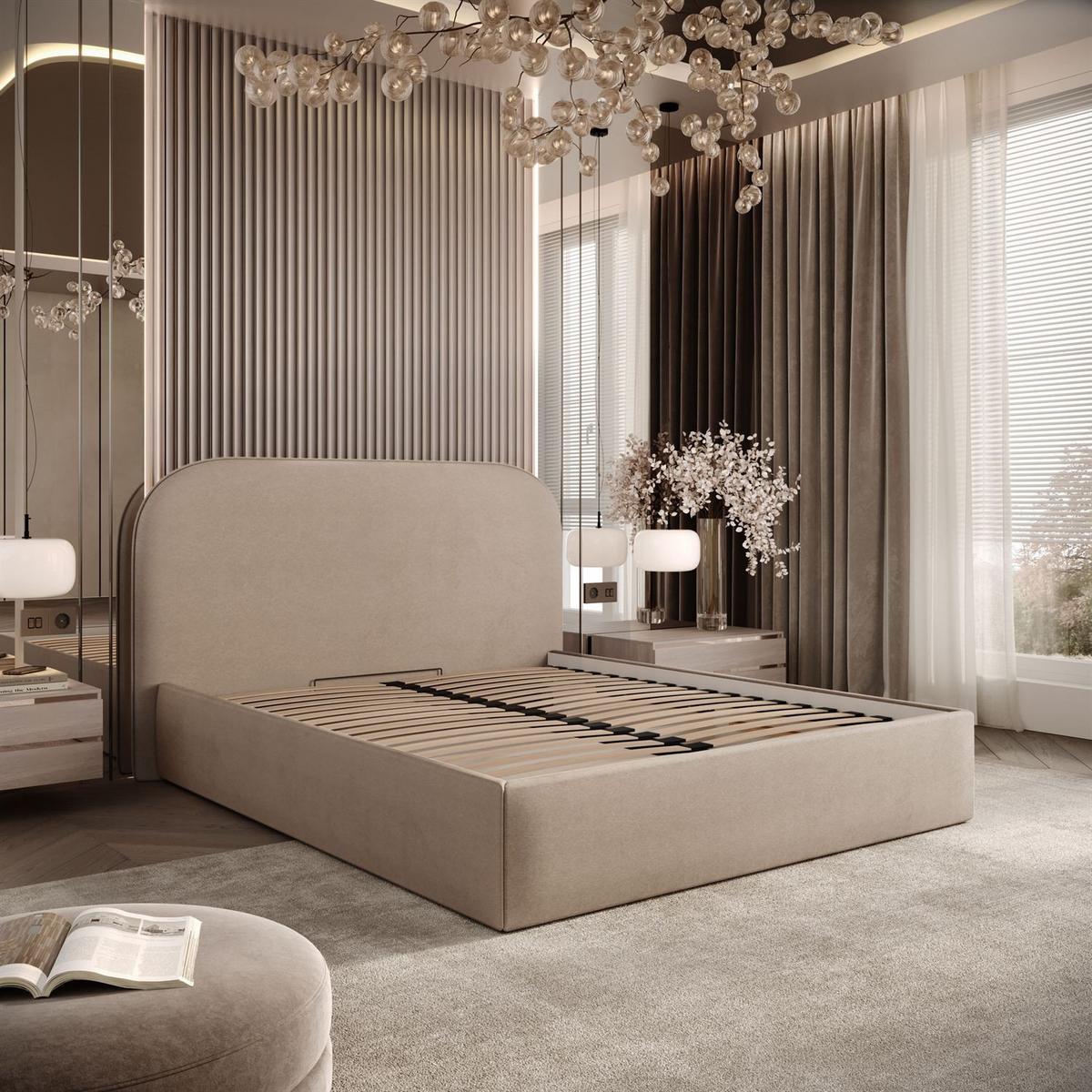 POLSTERBETT OLIMPIA mit Bettkasten 160x200, Castel 15 - Beige, Textil (160/200cm) - Lookway