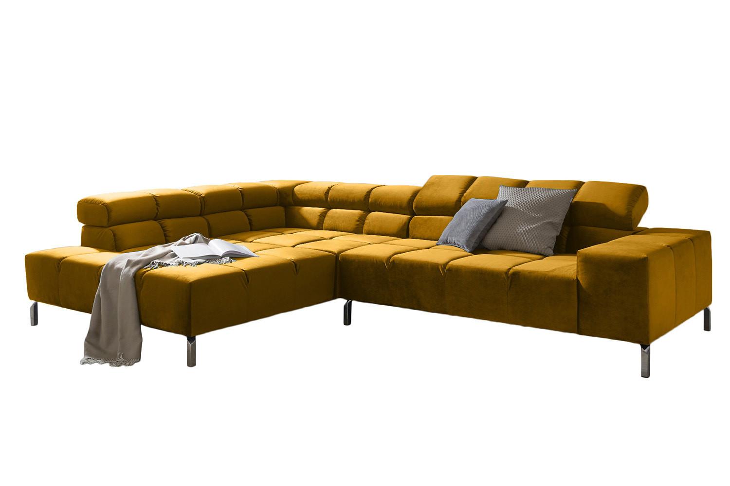 ECKSOFA MIT MOTORISCHEM SITZVORZUG NELSON Gelb Velvet Relaxfunktion - Currygelb/Gelb, Textil (321/216cm) - KAWOLA
