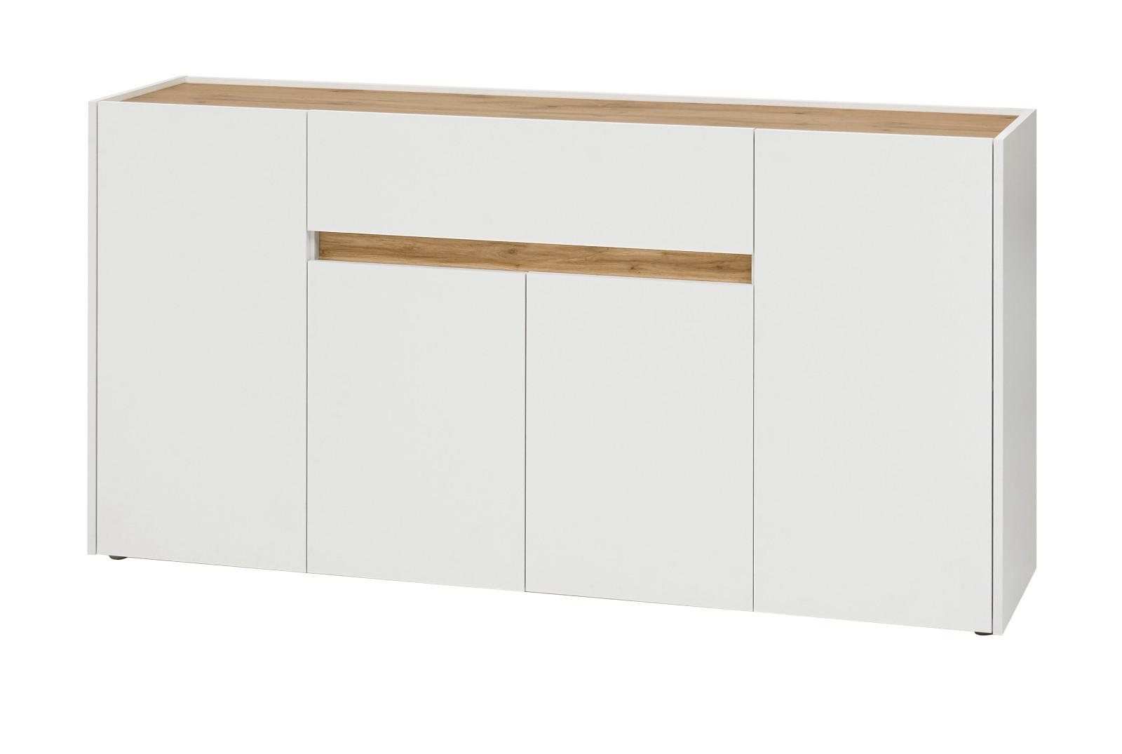 SIDEBOARD weiß, Eiche Wotan 170 x 87 cm, Kommode 4-türig - Eiche Wotan/Schwarz, Holz/Holzwerkstoff (170/87/40cm) - Furn.Design