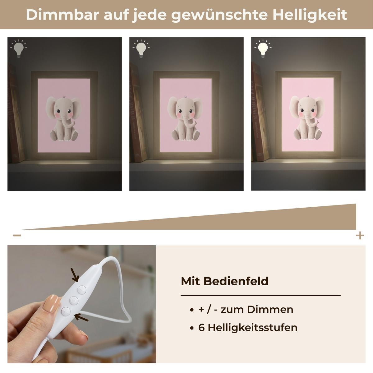 NACHTTISCHLAMPE Elefant - Baby - Rosa - Cartoon 15x20 cm - Rosa, Holzwerkstoff (8/15/20cm) - OnlyWow