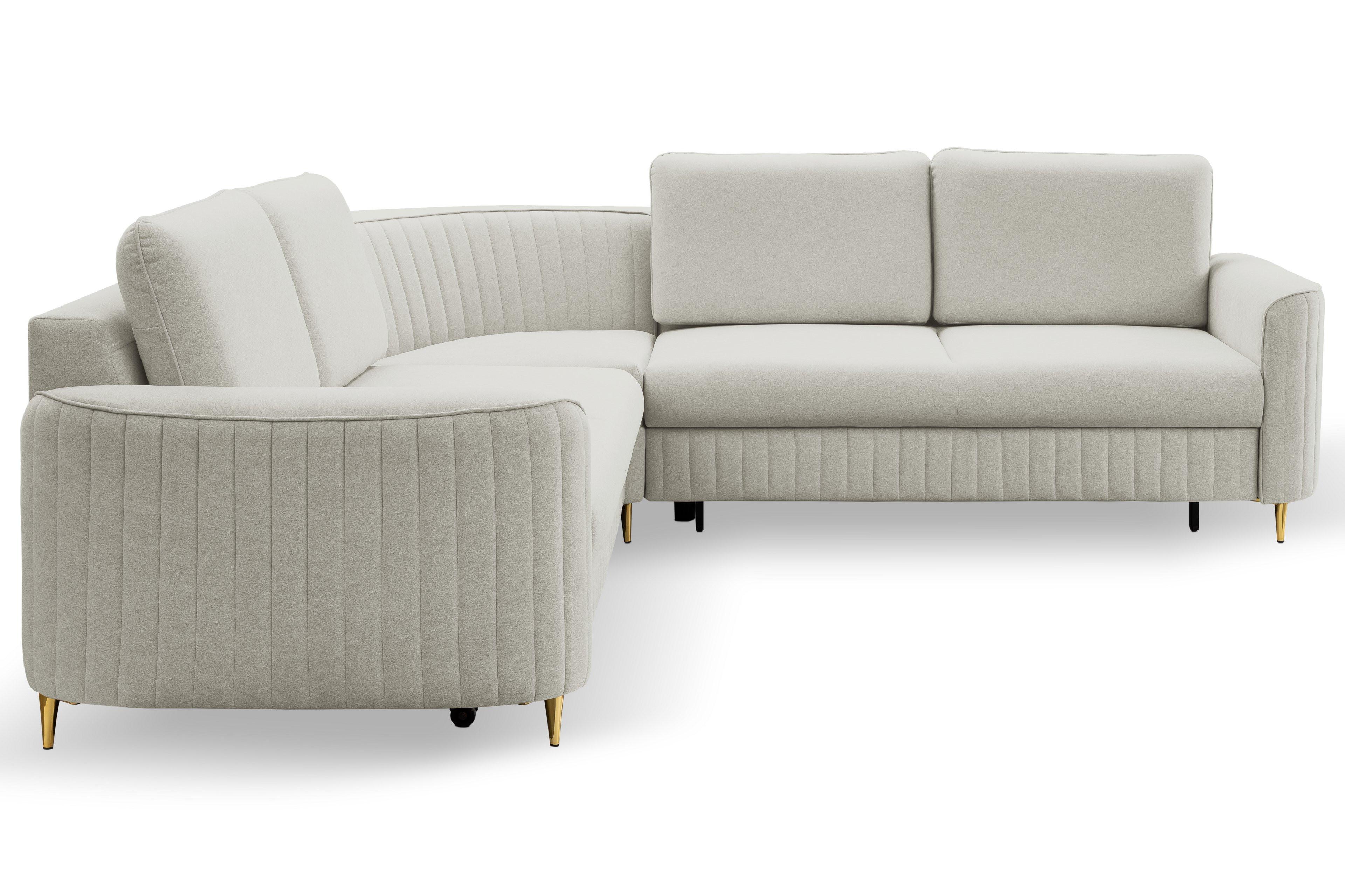 ECKSOFA VELA L-S Hellgrau Velours-Stoff mit Schlaffunktion - Hellgrau, Holz (251/251cm) - MASSENO