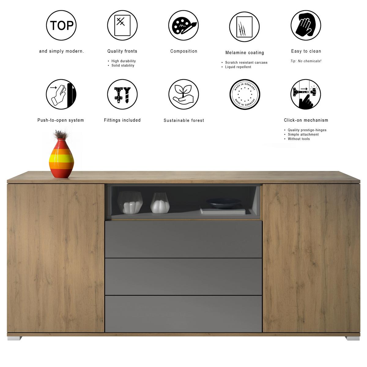 SIDEBOARD Skadu Anthrazit matt - Anthrazit, Holzwerkstoff (166.5/75.5/35cm) - Vladon
