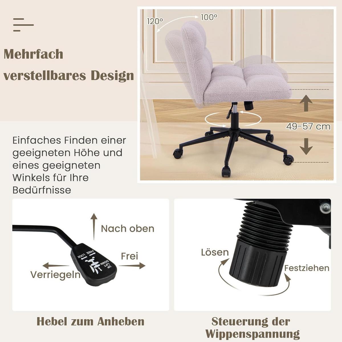 BÜROSTUHL Hellgrau - Hellgrau, Textil (73/87/69cm) - COSTWAY