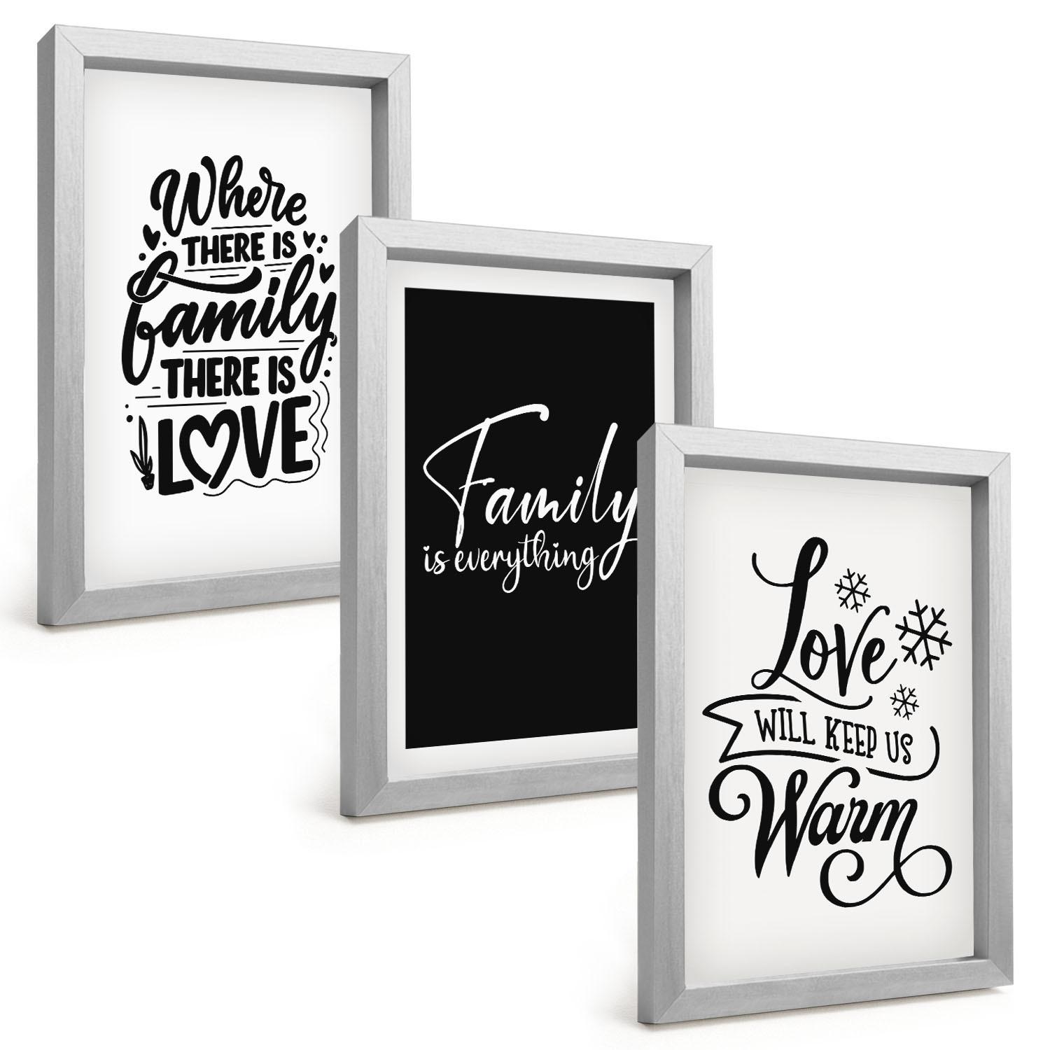BILDER SET 3er Set - 20x30 cm Silberner Rahmen - Familie, Liebe, Wärme, Zuhause - Silberfarben, Kunststoff (20/30cm) - TULUP